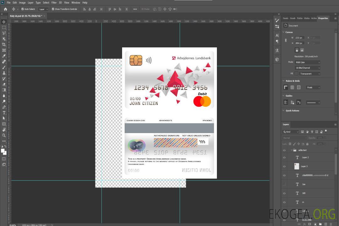 Carte de débit principale de la banque Arbejdernes Landsbank du Danemark template Carte de débit principale de la banque Arbejdernes Landsbank du Danemark template